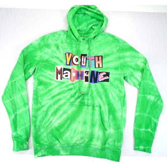 Youth Machine Hoodie Sweatshirt Sz L Mens Green Tie Dye Graphic Random - Picture 1 of 6
